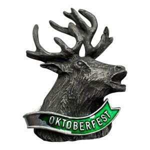 Vintage Oktoberfest Pewter Stag‎ Head Pin 1.75” – Marked Circled W